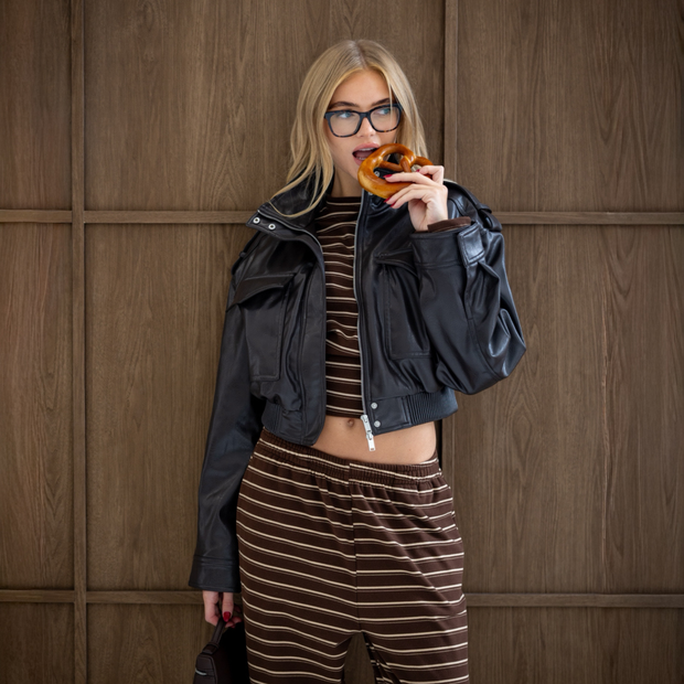 Brown velour striped co-ord